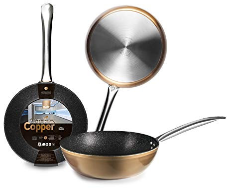 IBILI Natura Copper Deep Frying Pan, 28 cm, Aluminium, Stone-Style Non-Stick Coating, Suitable for Induction Hobs
