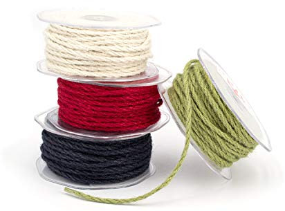 Cordoncino di iuta naturale, 4 mm, 20 m Colore: rosso