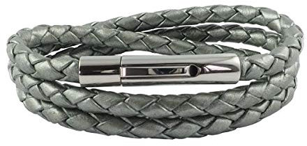 König Design Lederkette Lederband Leder-Armband 4 mm Herren Halskette Grau Metallisch 50 cm lang mit Hebeldruckverschluss geflochten