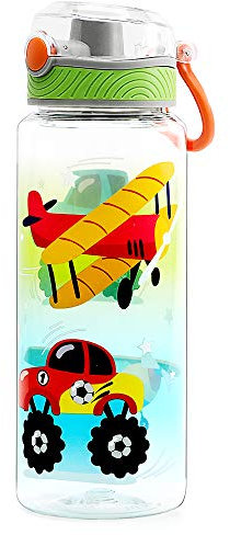 Home Tune Cute Water Bottle, BPA FREE Tritan, Leak Proof, Easy Clean, Carry Handle, 680ml - Airplane & Truck