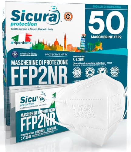 Eurocali 50 Mascherine FFP2 Certificate CE Italia Adulti | BFE ≥99% | Mascherina ffp2 marcatura EFFETTO PULITO Made in Italy