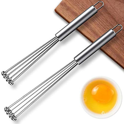 2 Pcs Stainless Steel Ball Whisk Wire Egg Whisk Set Suitable for Kitchen Cooking, Stirring, Whisking, Beating (10 Inch and 12 Inch)