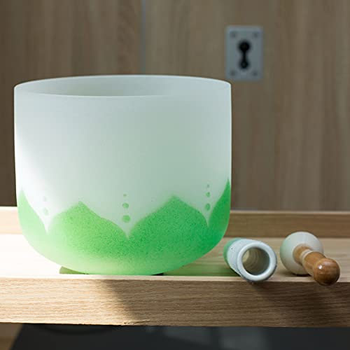 Leize Lotus Design Kristall-Klangschale F Note 432 Hz Herzchakra Weiß 20,3 cm mit robuster Tragetasche Wildlederklöppel