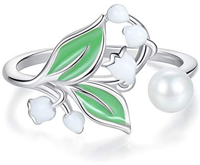 VIKI LYNN Schmuck-Set für Damen aus 925er-Sterlingsilber, Blumen-Ring und Halskette mit Blumenmotiv, 925er Sterlingsilber mit 18 Karat Weißgold vergoldet Muschelkernperlen, Perle
