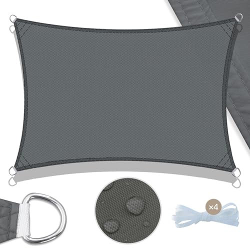 UMI Sonnensegel Wasserdicht 4x5m Rechteckig Sonnenschutz Wetterschutz PES Polyester Segel Baldachin 95% UV Schutz mit Seilen für Garten Balkon Terrasse- Anthrazit