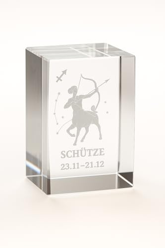 Schütze 3D Glas Kristall Quader XL Sternzeichen im Hochformat - Wien Österreich Austria - Setzkasten Deko Vitrine (Schütze)