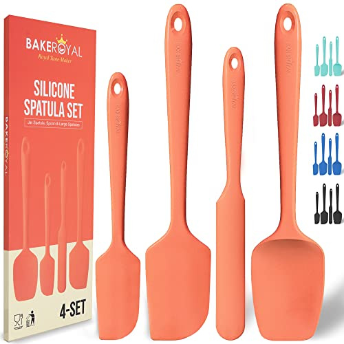 BakeRoyal Silicone Spatula Set - 4-Piece Rubber Spatulas Silicone Heat Resistant 600°F for Everyday Task - Seamless Design Kitchen Spatulas for Nonstick Cookware - Silicone Kitchen Utensils Sets
