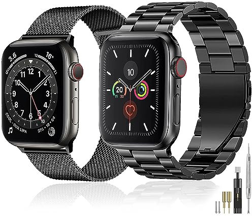 baklon 2 Pezzi Compatibile con Cinturino Apple Watch 42/44/45/49mm, Cinturino in Acciaio Inossidabile di Ricambio Sportivo Compatibile con iWatch series Ultra2/Ultra/SE2/SE/9 8 7 6 5 4 3 2 1 Nero