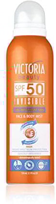 Victoria Beauty - Sonnenspray LSF 50, Sunscreen Face SPF 50, Sonnenschutz Spray für Gesicht und Körper, transparent, Invisible Formula, 150 ml