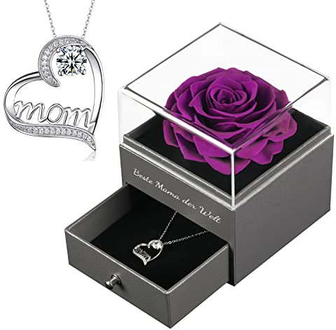 Yamonic Muttertagsgeschenke für Mama,Muttertag Rose Geschenke für Mama,Ewige Rose mit “MOM” Halskette,Beste Mama der Welt Mutter,Geschenke zum Muttertag,Geburtstagsgeschenke für Mama,Mutter Geschenk