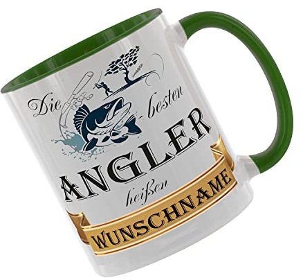 Die Besten Angler heißen... - Kaffeetasse mit Motiv, Tasse mit Druck, auch individuell mit Spruch, Foto, Wunschtext, Wunschname (Grün)