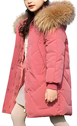amropi Bambini Ragazze Cappotto con Pelliccia Cappuccio Inverno Parka Piumino Giacca Rosa,10-11 Anni