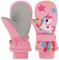 Kinder Winter Skihandschuhe wasserdichte Schneefäustlinge Anti Rutsch Plüsch Warme Einhorn Handschuhe für Kleinkind Kinder Mädchen Jungen 4-7 Jahre alt Rosa
