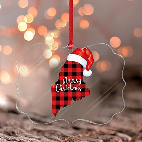 Weihnachtsschmuck 2022 Maine Acryl Weihnachtsschmuck USA American State Outline Ornament Souvenir USA Amerika Karte Geschenk Sammlerstück Geschenk Baumschmuck Strumpf Namensschild Transparent Ornament
