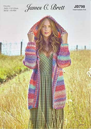 James Brett Womens Chunky Intermediate Knitting Pattern Hooded Cardigan (JB798)