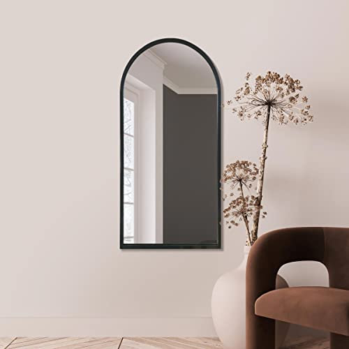 MirrorOutlet The Arcus - Black Metal Framed Modern Arched Wall Mirror 47 X 23.5 (120CM X 60CM) Black. 2cm Wide Frame and 3cm Deep