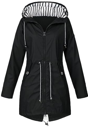Regenmantel Damen Wasserdicht, Regenjacke Damen Wasserdicht Atmungsaktiv Dünne Regenmantel Leichte Jacke Outdoorjacke Windbreaker Packbar Übergangsjacke mit Kapuze Übergangsjacke Damen Kurze