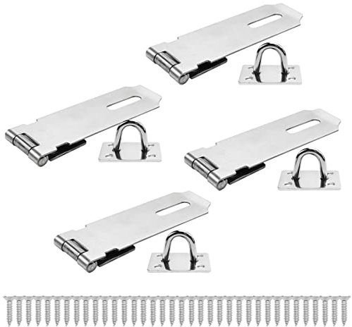 Bwintech 4 Pcs Brushed Nickel Padlock Hasp Latch Locks 4 Inch (100mm) 304 Stainless Steel Door Lock Hasp Latch Hasp for Door Shed Gate Cabinet, with Screw