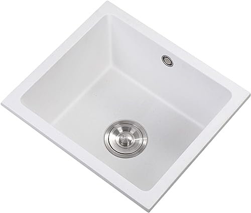 Fregaderos Piedra De Cuarzo De Cocina Blanca, Barra Incorporada Lavabo De Balcón Material De Piedra De Cuarzo De Alta Dureza (Color: Blanco, Tamaño: 44X39cm(A))