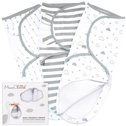 Mama Cheetah Organic Swaddle Sleep Sacks for Preemies, Swaddle Blanket Wrap, Easy Swaddles for Premature Baby Girl 4-7 lbs, Newborn Essentials, 3-Pack, Cotton