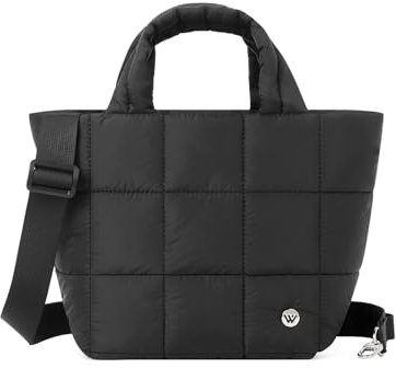 WESTBRONCO Kleine Puffertasche, gesteppte Crossbody-Tasche für Damen, Puffy-Geldbörse, Nylon, Schulter-Handtasche mit verstellbarem Riemen, Schwarz, kariert, Medium, Tragetasche