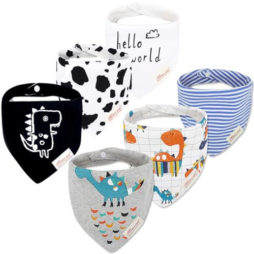 Minizone Baby Halstücher 6er Pack, Super Weich und Absorbiert Dreieckstuch Sabberlätzchen Baby mit Baumwolle Bandana für Jungen Mädchen, Dinosaurier