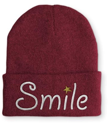 tshirtladen Strickmütze Smile Mütze Wintermütze lustige Beanie mit Stick, Farbe: Bordeaux