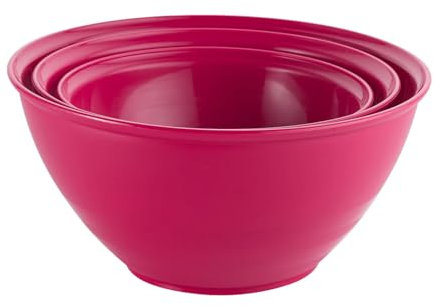 URBN-CHEF Set of 3 Durable Plastic Colourful Mixing Bowls Set Microwave & Dishwasher Safe (Fuschia)