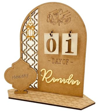 YKHSUAOURamadan Dekorationen Countdown-Kalender für Zuhaus,DIY Holz Eid Mubarak Ornament Dekorationen,Eid Mubarak Dekoration Ramadan aus Holz Countdown-kalender Ornament (A)