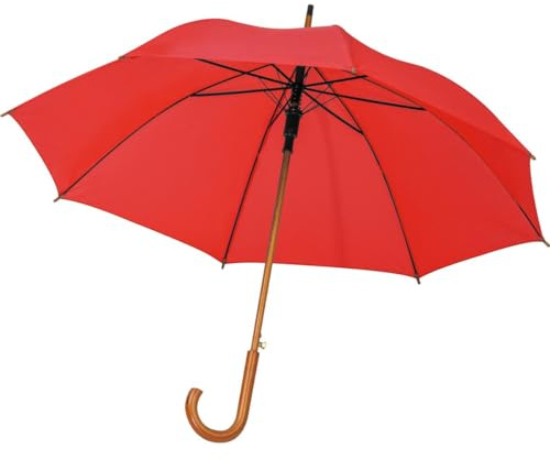 Automatik-Regenschirm mit Holzgriff / Farbe: rot