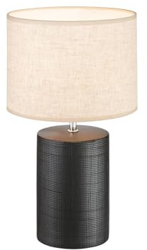 meineWunschleuchte Tischlampe mit Keramikfuß Schwarz & Stoffschirm Leinen, 43cm groß