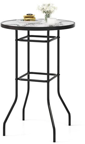 GOPLUS Table Balcon avec Plateau en Verre Ronde, Table Basse Exterieur Haute Ø68 x 97CM en Métal et Verre Trempée pour Salon de Bistrot, Cadre en Métal, Idéal pour Balcon, Jardin, Charge 50 kg