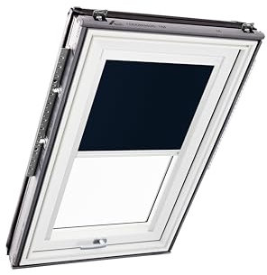 Original Roto Verdunkelungsrollo ZRV - Nahezu vollständige Verdunkelung - Führungsschiene Weiß - Dachfenster Baureihe Designo R6/R8, i8 und Classic 64/84 - Größe 094/160 | 09/16 - Stofffarbe Blau