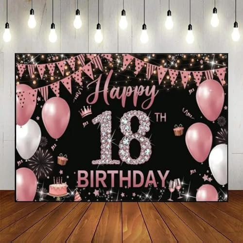 Happy 18th Birthday Background Prince Smash Cake Decoration Baby Room Princess Photo Sweet Girl Invitation Balloon Boy or Red