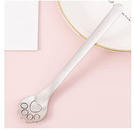 HUIHHAO Cucharas Platería Cuchara de Garra de Gato Hueca Cuchara de Cuchara de Postre Cuchara de café Cereal Cuchara de Mezcla Cuchara de Sopa Cuchara (Color : Silver, Size : 4 Pieces)