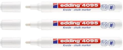 Edding 3 Stück Flüssigkreidemarker 4095 Schiefer und Fenster, weiß, Rundspitze 2-3 mm