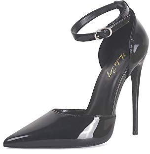 Zhabtuc High Heels, Women Pumps D'Orsay Ankle Strap Pointed Toe Stiletto Heels Rhinestone Party Wedding Shoes, Black PU, 6 UK