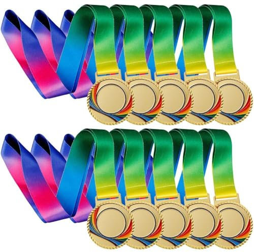 HiyyFloy Gold-Silber-auszeichnungsmedaillen, 10 Stück, Blanko, Auszeichnungsmedaillen Halsband, Metallmedaillen, Sportauszeichnungen Für Wettbewerbe Partygeschenken