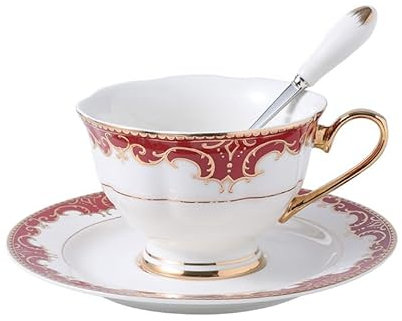 DECRZPB Set di tazze e piattini da caffè e tè in ceramica set di tazze da caffè e piattini in ceramica rossa piatto per tazza da latte e succo regalo di compleanno per ufficio e casa