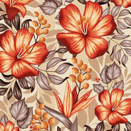 Papier Peint Adhesif Mural Fleurs Orange,44 x 600cm Papier Peint Beige Fleur Papier Peint Jaune Floral Marron Feuille Papier Peint Autocollant Botanique Papier Peint Adhesif pour Meuble Chambre,Salon