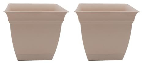 The HC Companies Eclipse Pflanzgefäß mit Untersetzer, quadratisch, 30,5 cm, für drinnen und draußen, für Blumen, Gemüse, Kräuter, Hüttenstein (2 Stück)