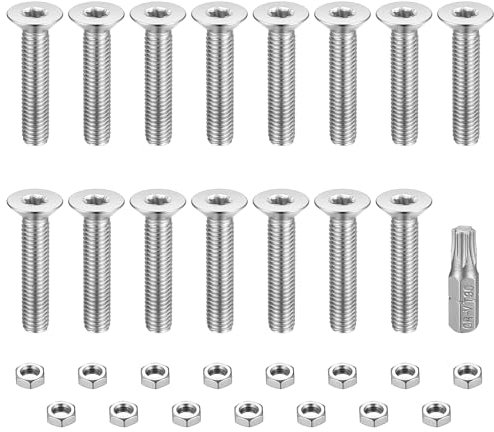 M8 Bulloni e Dadi Set, Set Bulloni Viti a Testa Svasata, Viti Bulloni a Testa Svasata Torx, Viti a Testa Cilindrica Piatte Torx con Dadi in Acciaio Inossidabile, con Torx Punta (M8x40mm(15Pcs))