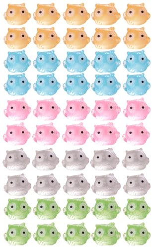 UYRVAPE 50pcs Mini Leuchtend Eule, Mini Eule Harz, Mini Eule Figuren Miniatur Eule für Aquarium Puppenhaus Miniaturgarten Handwerk Topfdekorationen DIY, 5 Farben