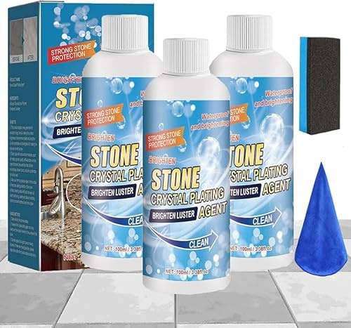 Stone Stain Remover Cleaner, Marble Crystal-Plating Agent, Natural Stone Cleaner, Stone Crystal Plating Agent, Quartz Worktop Cleaner, Kitchen Tile Cleaner with Sponge and Towel (3)