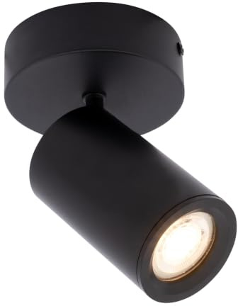 Ledvion LED Deckenstrahler Schwarz 1-Licht GU10 3W Warmweiss | Mit Leuchtmittel geliefert fuer Flur Wohnzimmer Kueche Schlafzimmer und trockene Innenraeume