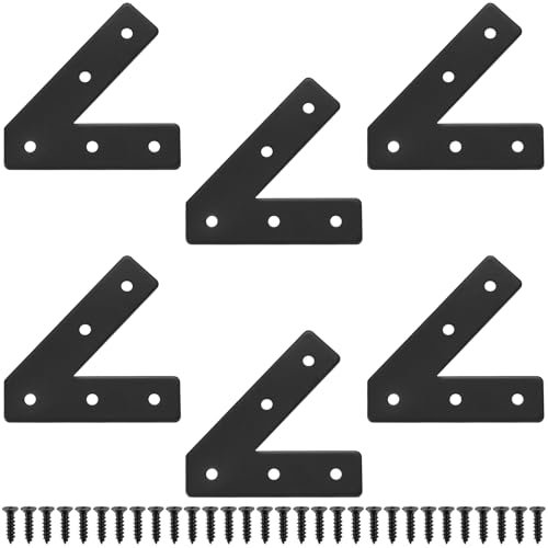 6 Pcs Metal Flat Brackets for Wood, 45 Degree Flat Sleeper Brackets Braces Heavy DutyFlat Connecting Joining Fixing Mending Plates BracketsBlack Furniture Support Repair Connectors(45°)