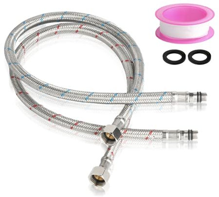 2 Piezas Latiguillos de Fontanería, Manguera de Conexión Flexible Mangueras de Grifo de Trenzadas G3/8 x M10, Latiguillos de Grifería de Acero Inoxidable para Fontaneria Cocinas Baños