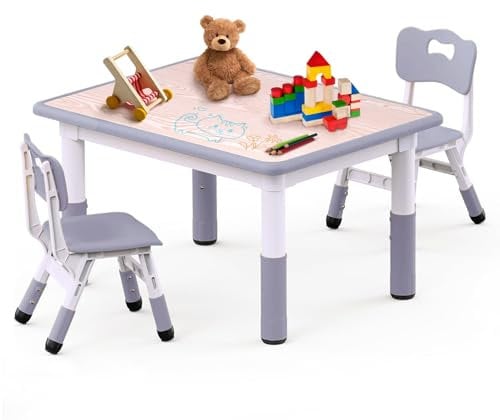 JoyHood Kindertisch mit 2 Stühlen - Höhenverstellbar Kinder Tisch Stuhl Set für Kinder im Alter von 3-8 Jahren, Kindersitzgruppe für Klassenzimmer/Kindergärten/Häuser, Grau