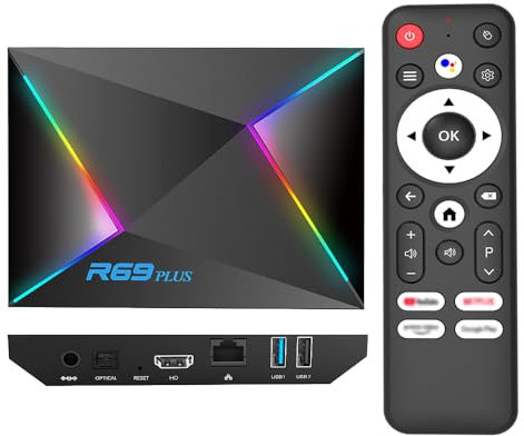Android 14 TV Box 2025, Android TV Box 14.0 4GB RAM 64GB ROM 1000M Ethernet Smart TV Box 4K 8K WIFI6 R69 Plus TV Box Android 14 H728 Octa-core Android Box 2.4G 5.8G Dual WiFi BT5.0 USB 3.0