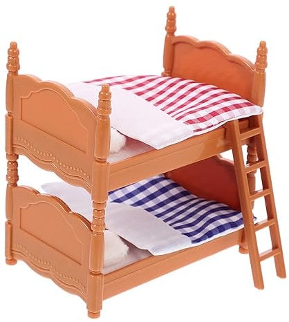 BESPORTBLE Puppenbett Doppelstockbett, Puppenhochbett mit Leiter & Bettwäsche, Miniatur Etagenbett Puppenhaus Möbel Zubehör Mini-Möbelmodelle Miniaturmöbel Ornamente